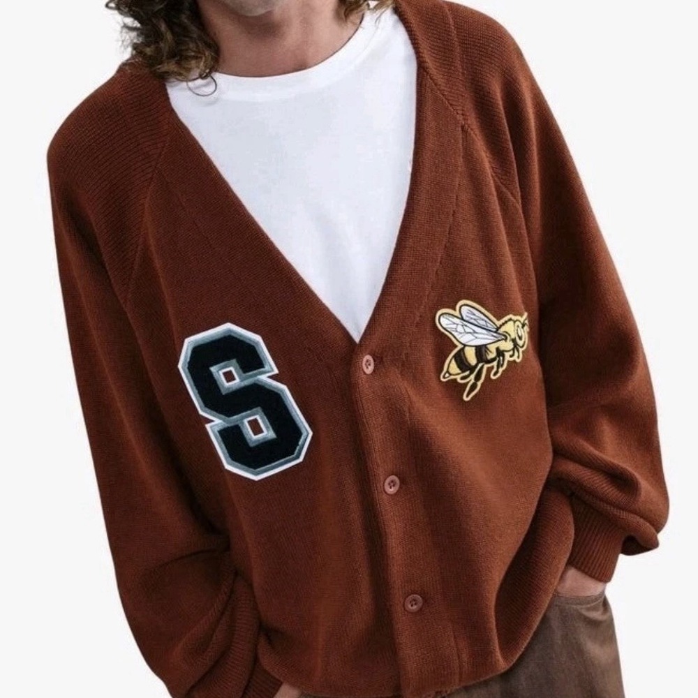 New Mens Nike SB Skate Relaxed Cardigan Bumble Bee HV0258-245 Brown Sz XL $120